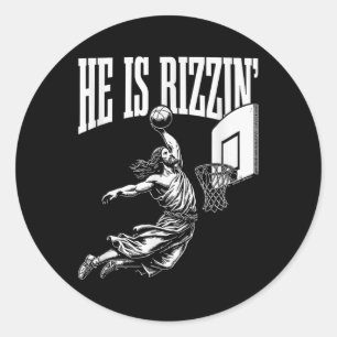 Er ist Rizzin Funny Jesus Basketball Meme Runder Aufkleber