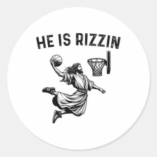 Er ist Rizzin Jesus Bysketbyll Christlich Religiös Runder Aufkleber