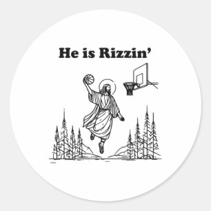 Er ist Rizzin lustigen Jesus Basketball Ostern Chr Runder Aufkleber