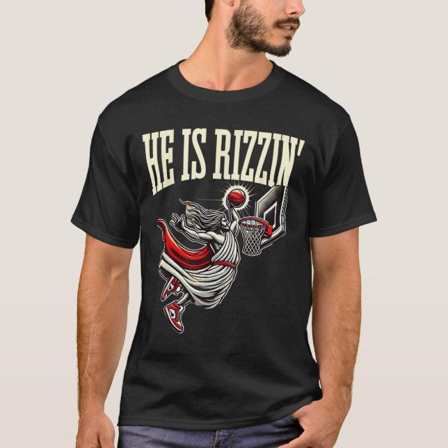 Er ist Rizzin lustigen Jesus Bysketll Meme T-Shirt (Vorderseite)