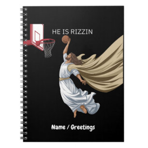 Er ist Rizzin lustigen Jesus spielen Basketball Re Notizblock