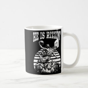 Er ist rizzin lustiger Jesus Basketball Meme Oster Kaffeetasse