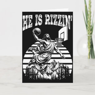 Er ist rizzin lustiger Jesus Basketball Meme Oster Karte