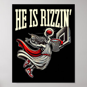 Er ist rizzin lustiger Jesus Skelett Meme Poster