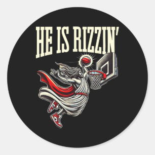 Er ist rizzin lustiger Jesus Skelett Meme Runder Aufkleber