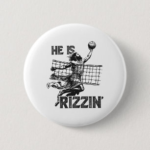 Er ist Rizzin lustiger Jesus Volleyballspieler Button