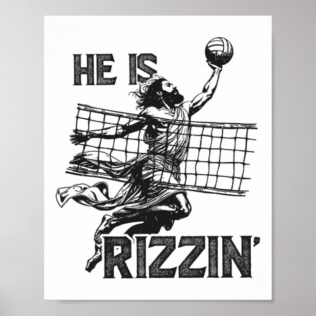 Er ist Rizzin lustiger Jesus Volleyballspieler Poster (Vorne)