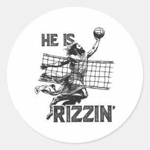 Er ist Rizzin lustiger Jesus Volleyballspieler Runder Aufkleber