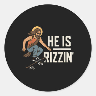 Er ist Rizzin Meme Skater Jesus, Lustiger Christli Runder Aufkleber