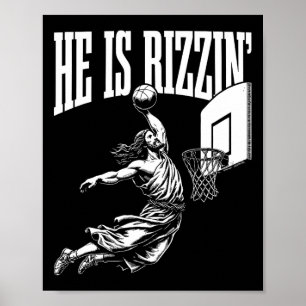 Er ist Rizzin Spaß Jesus Basketball Meme Poster