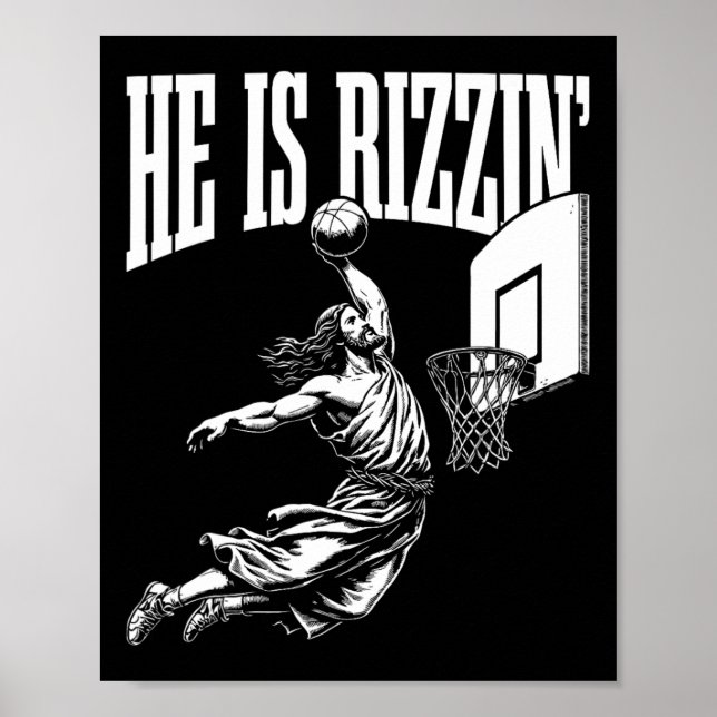 Er ist Rizzin Spaß Jesus Basketball Meme Poster (Vorne)