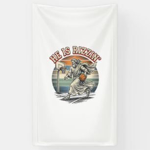 Er ist Rizzin Vintage Basketball religiöses T-Shir Banner