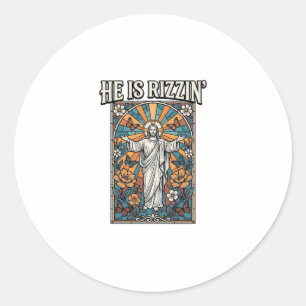 Er ist Rizzin Vintage Ostern Buntglas-Shirt De Runder Aufkleber