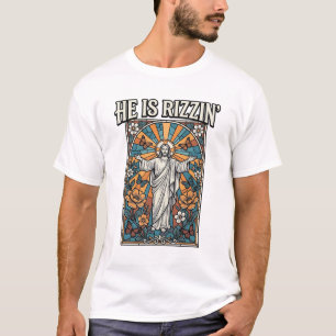 Er ist Rizzin Vintage Ostern Buntglas-Shirt De T-Shirt