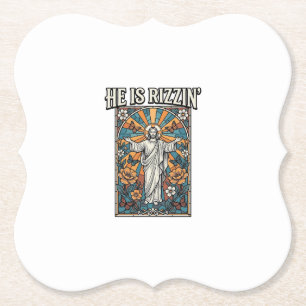 Er ist Rizzin Vintage Ostern Buntglas-Shirt De Untersetzer