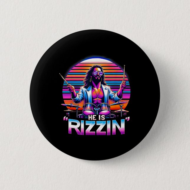 Er ist Rizzins Jesus hat den lustigen Osterhorsten Button (Vorderseite)