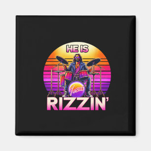 Er ist Rizzinsus Jesus hat Rizzen Retro Christlich Magnet
