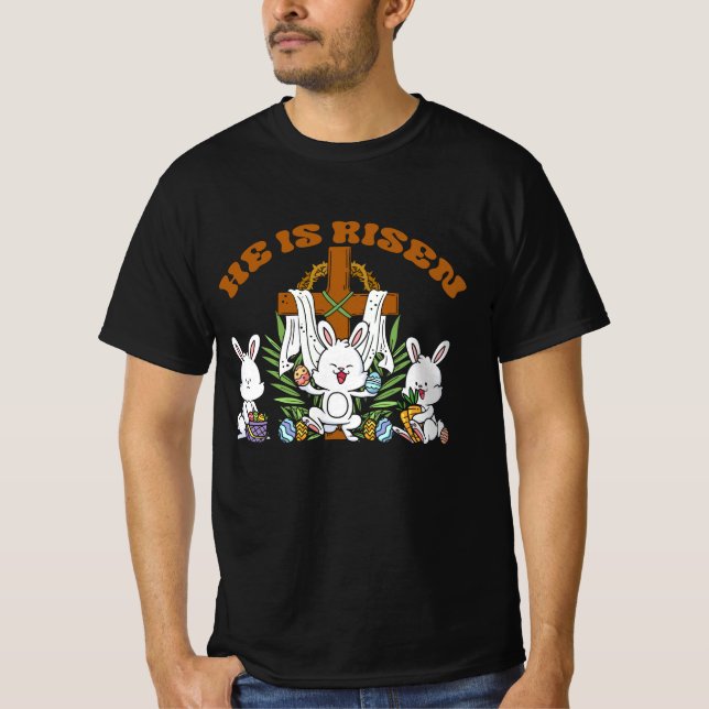 Er ist trendy Christlich Osterhase unter Fa. T-Shirt (Vorderseite)