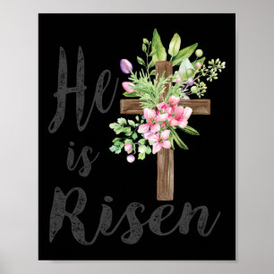 Er ist Vintager floraler Kreuz Ostern 2024 Poster