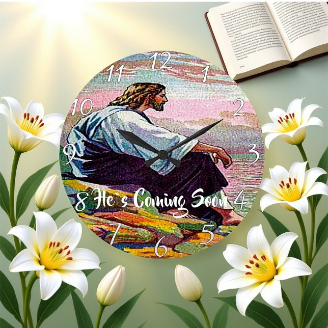 ER KOMMT BALD Christlicher Glaube Große Wanduhr (Von Creator hochgeladen)