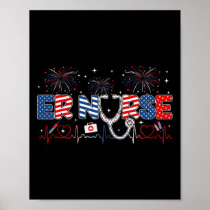 Er Krankenschwester 4. Juli Amerikanische Flagge P Poster