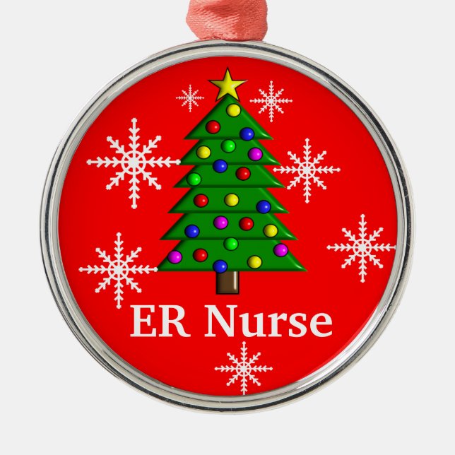 Er-Krankenschwester-Weihnachtsbaum-Verzierung Silbernes Ornament (Vorne)