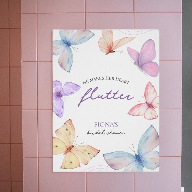 Er lässt ihr Herz flattern | Elegantes Brautparty Poster (he makes her heart flutter bridal shower invitation)