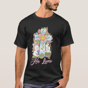 Er lebt Kreuz Jesus religiöser Hase Ostertag Ch T-Shirt