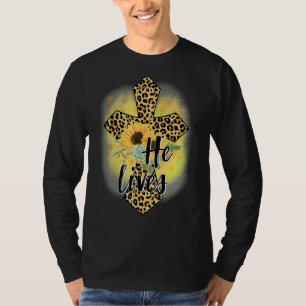 Er lebt Sonnenblumen Glaube Jesus Kreuz Christlich T-Shirt