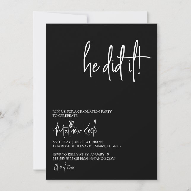 Er lud zur Graduiertenparty ein Einladung (Vorderseite)