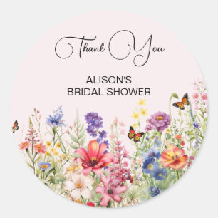 Er Macht Mich Verliebt Brautparty Wildblumen Runder Aufkleber