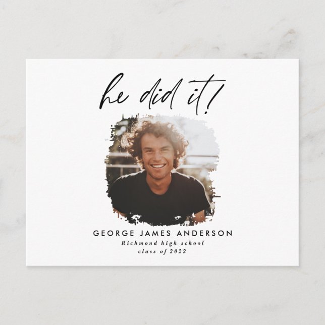 Er machte das blaue moderne Foto Abschluss Postkar Postkarte (Vorderseite)