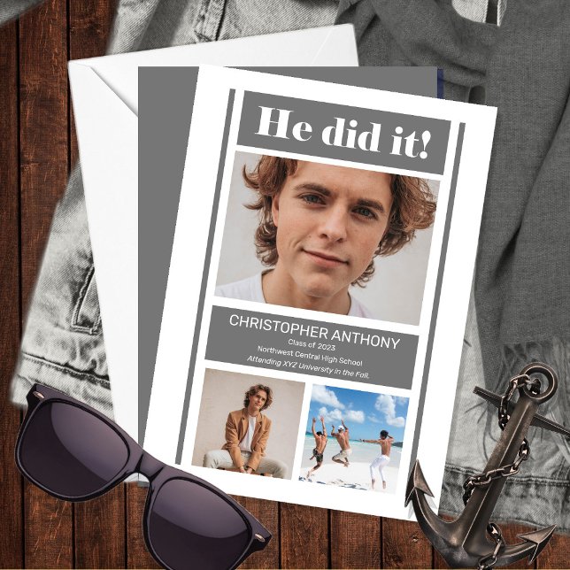 Er machte es einfach Minimalistischen grauen Absch Ankündigung (Von Creator hochgeladen)