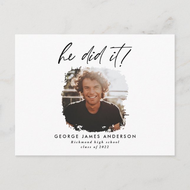 Er machte es mit dem modernen Foto Abschluss Postk Postkarte (Vorderseite)