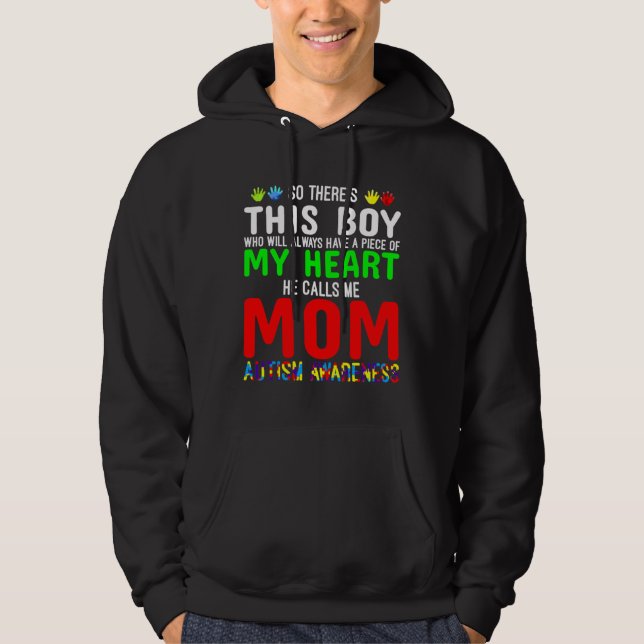 Er nennt mich Mama Niedlich Autismus Bewusstsein Hoodie (Vorderseite)