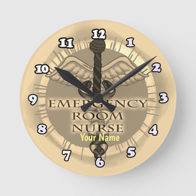 ER Nurse Caduceus Runde Wanduhr (Vorderseite)