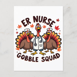 ER Nurse Gobble Squad Erntedank Nursing Postkarte