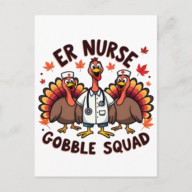 ER Nurse Gobble Squad Erntedank Nursing Postkarte (Vorderseite)