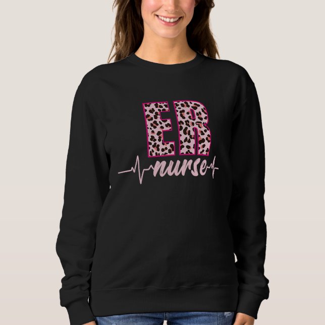 ER Nurse Leopard Heartbeat EKG Pulse Nursing Schoo Sweatshirt (Vorderseite)
