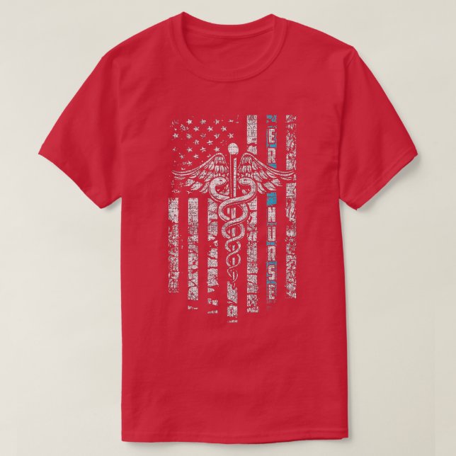 ER Nurse mit Flag und Caduceus T-Shirt (Design vorne)