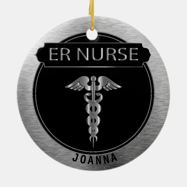 ER Nurse 👩 ‍ ⚕️ - UpScale Black and Silver Keramik Ornament (Hinten)
