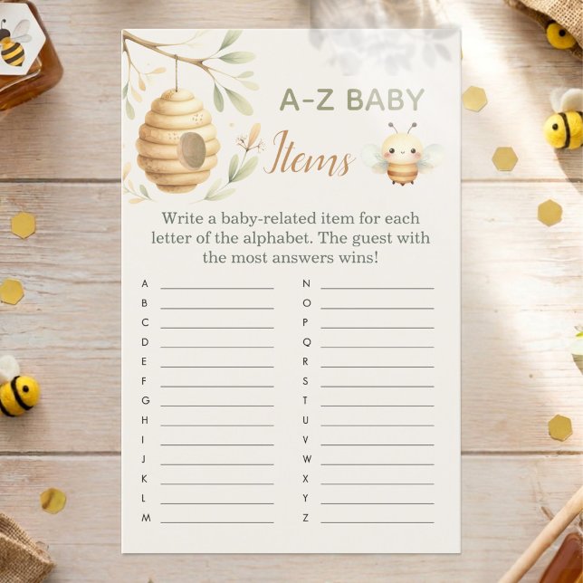 Er oder Sie Baby Biene A bis Z Babyartikel-Spiel (A-Z Baby Items Baby Shower Game. He or She? What Will Baby Bee? Gender Reveal)