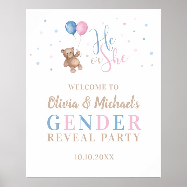 Er oder sie Baby Gender Reveal Party Welcome Poste Poster (Vorne)