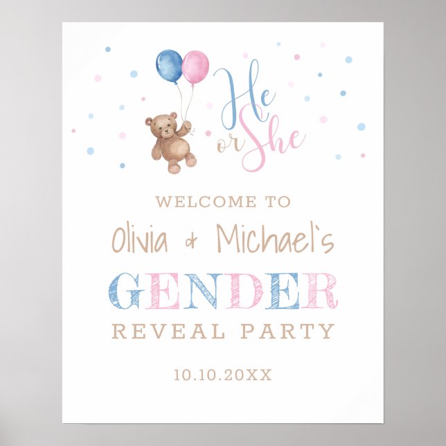 Er oder sie Baby Gender Reveal Party Welcome Poste Poster (Vorne)