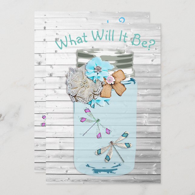 Er oder sie, Baby Shower Gender Reveal Dragonfly Einladung (Vorne/Hinten)