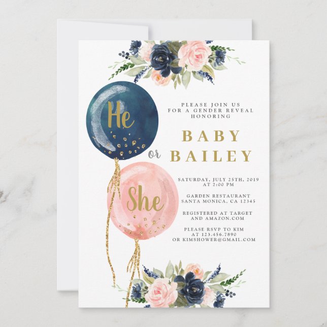 Er oder sie balloons Gender Reveal Einladung (Vorderseite)