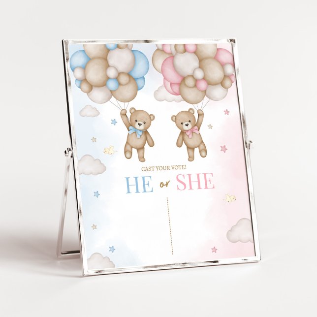 Er oder Sie Bär Geschlechtsenthüllung Schild (Bear Balloon He or She Gender Reveal He or She Sign)