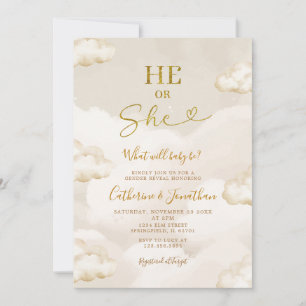 Er oder sie Boho Beige Wolken Gold Geschlecht Enth Einladung