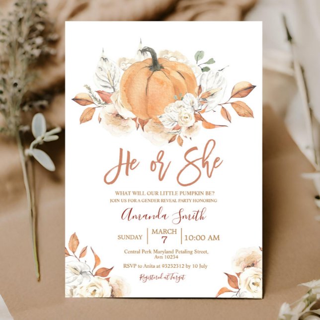 Er oder sie Boho Rustic Pumpkin Gender Reveal Einladung (Von Creator hochgeladen)