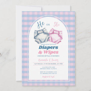 Er oder sie Diapers und Wipes Gender Reveal Gingha Einladung